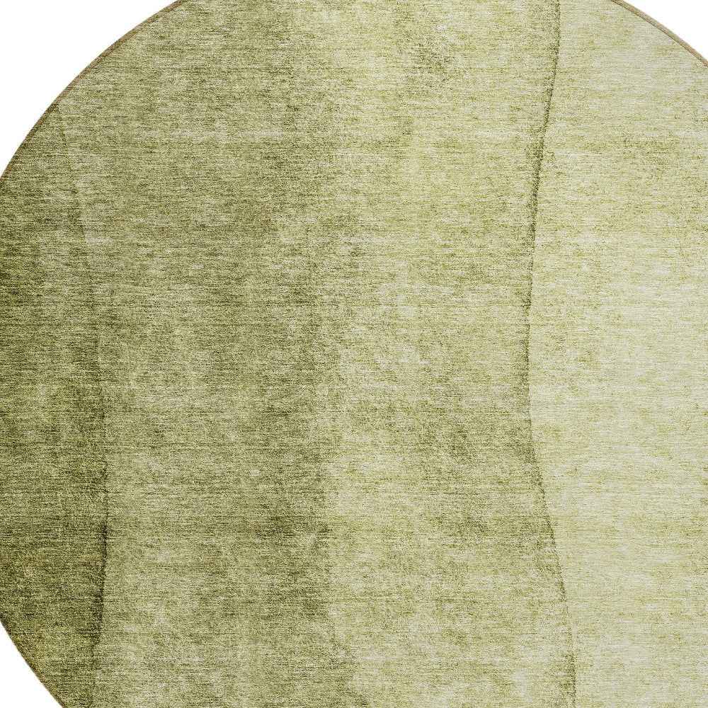 8' Olive Green And Artichoke Green Round Ombre Washable Indoor Outdoor Area Rug