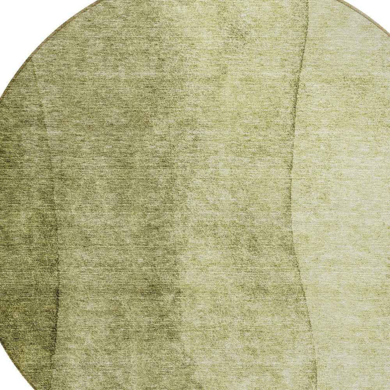 8' Olive Green And Artichoke Green Round Ombre Washable Indoor Outdoor Area Rug