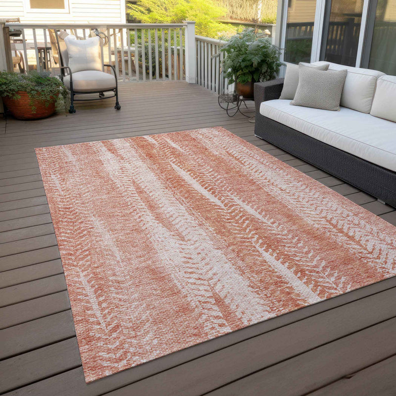 10' X 14' Orange And Salmon Botanical Leaves Washable Indoor Outdoor Area Rug