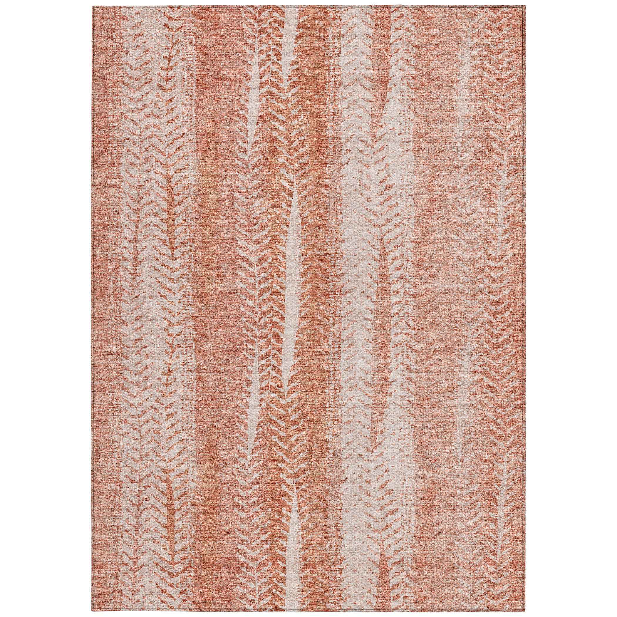 10' X 14' Orange And Salmon Botanical Leaves Washable Indoor Outdoor Area Rug