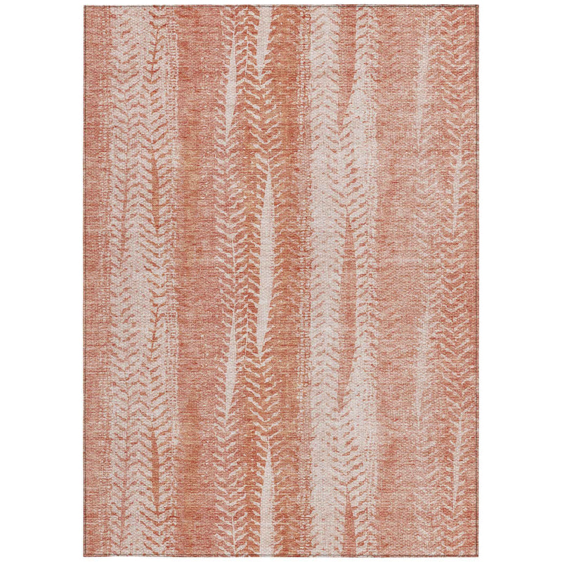 10' X 14' Orange And Salmon Botanical Leaves Washable Indoor Outdoor Area Rug
