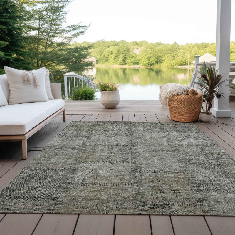 8' X 10' Taupe Brown And Beige Patchwork Washable Indoor Outdoor Area Rug