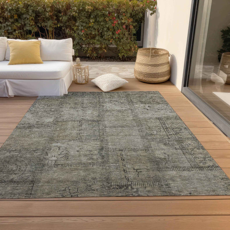 8' X 10' Taupe Brown And Beige Patchwork Washable Indoor Outdoor Area Rug