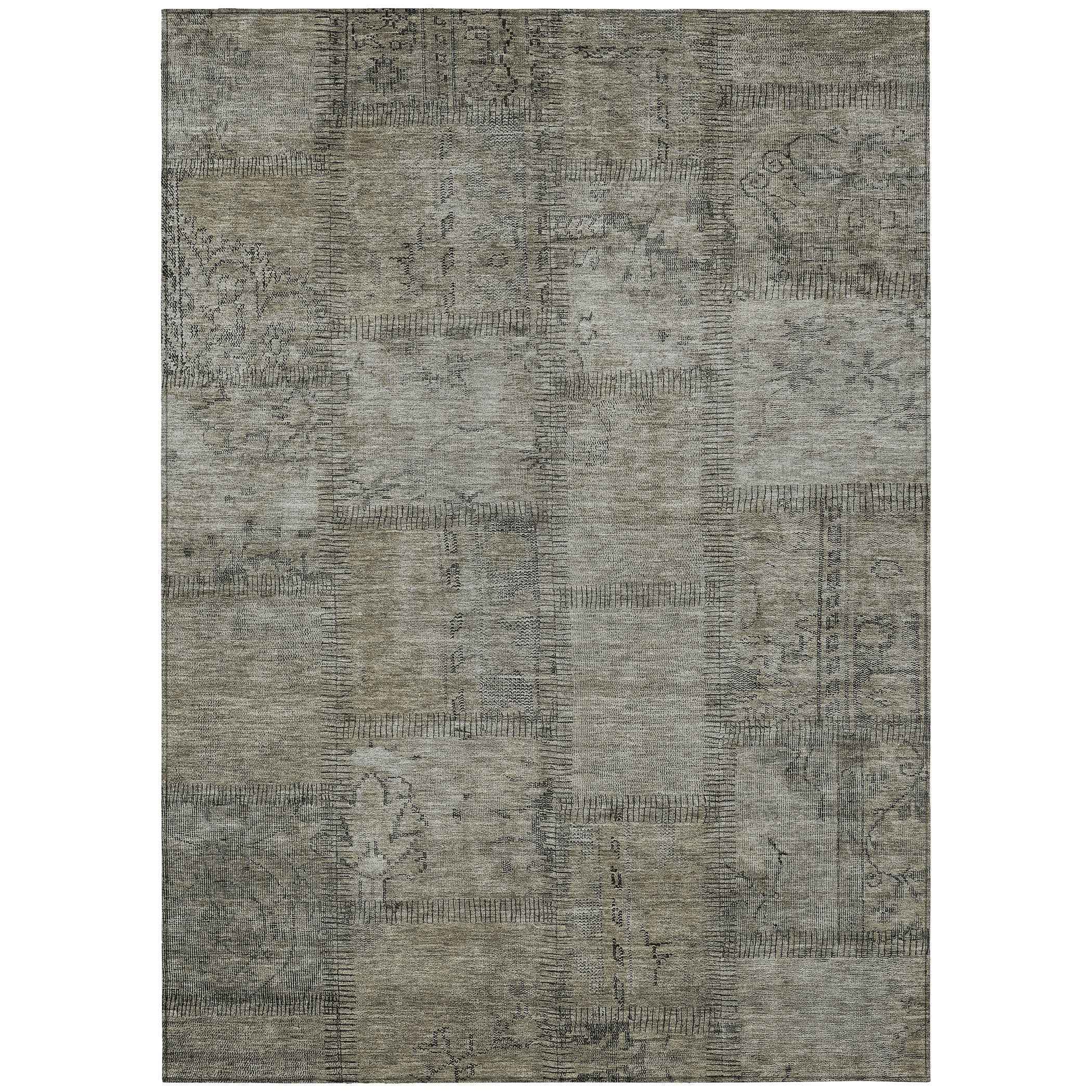 8' X 10' Taupe Brown And Beige Patchwork Washable Indoor Outdoor Area Rug
