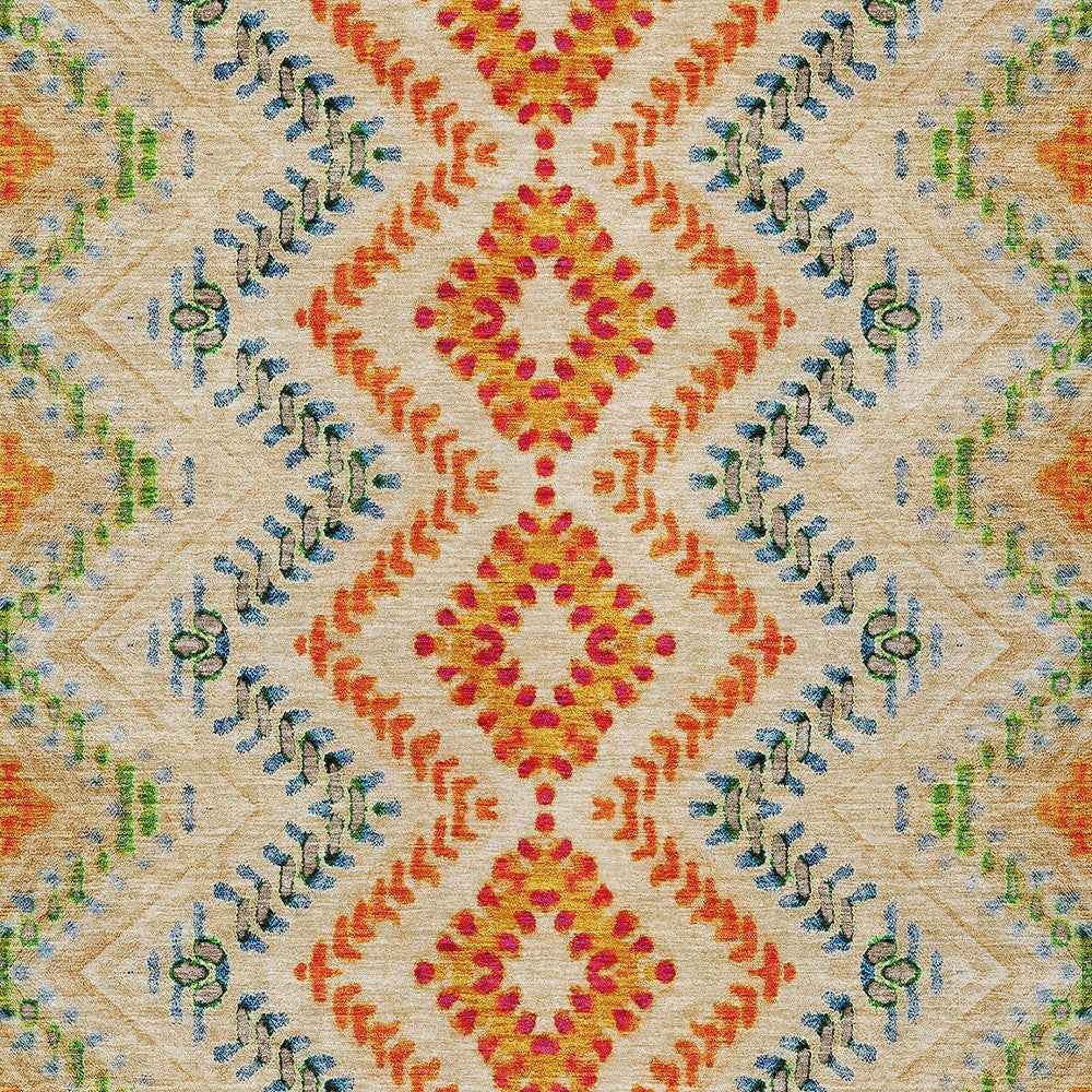 8' X 10' Beige Orange And Red Geometric Washable Indoor Outdoor Area Rug