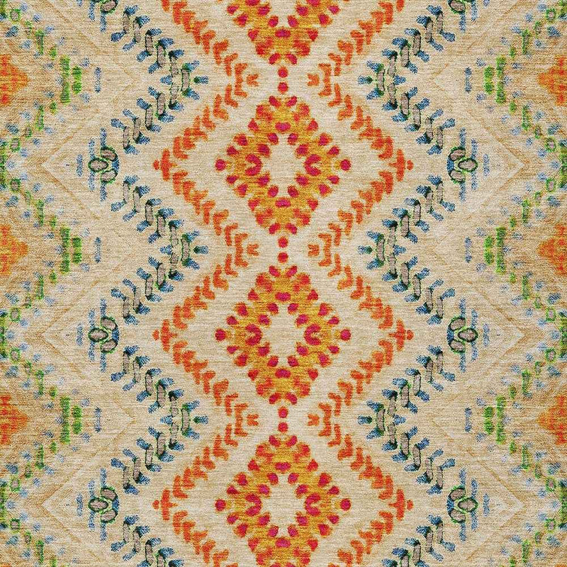 8' X 10' Beige Orange And Red Geometric Washable Indoor Outdoor Area Rug