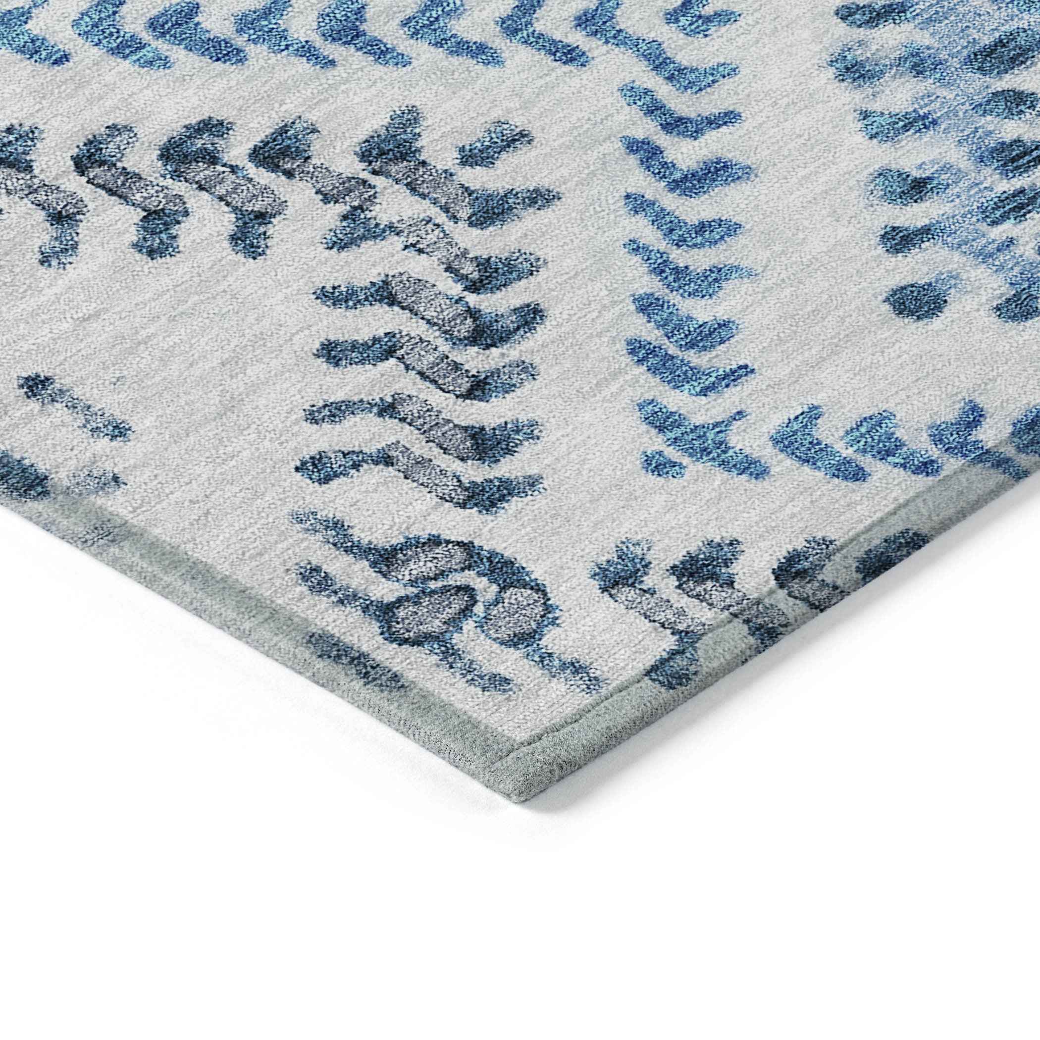 8' X 10' Navy Blue And Denim Blue Geometric Washable Indoor Outdoor Area Rug