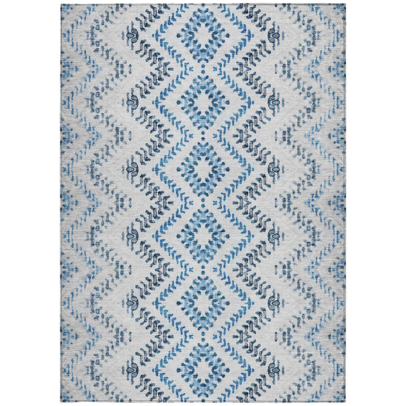 8' X 10' Navy Blue And Denim Blue Geometric Washable Indoor Outdoor Area Rug