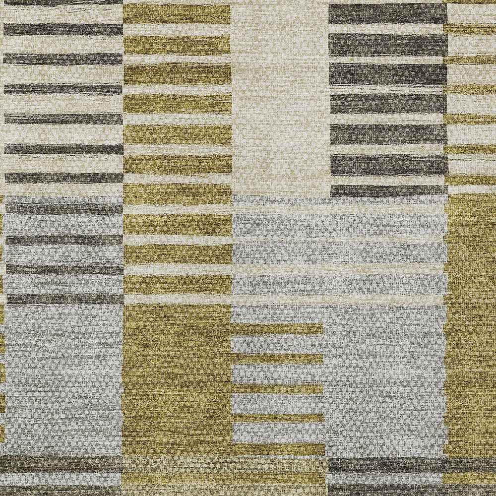 8' X 10' Brown Gold And Taupe Striped Washable Indoor Outdoor Area Rug
