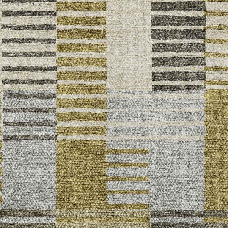 8' X 10' Brown Gold And Taupe Striped Washable Indoor Outdoor Area Rug