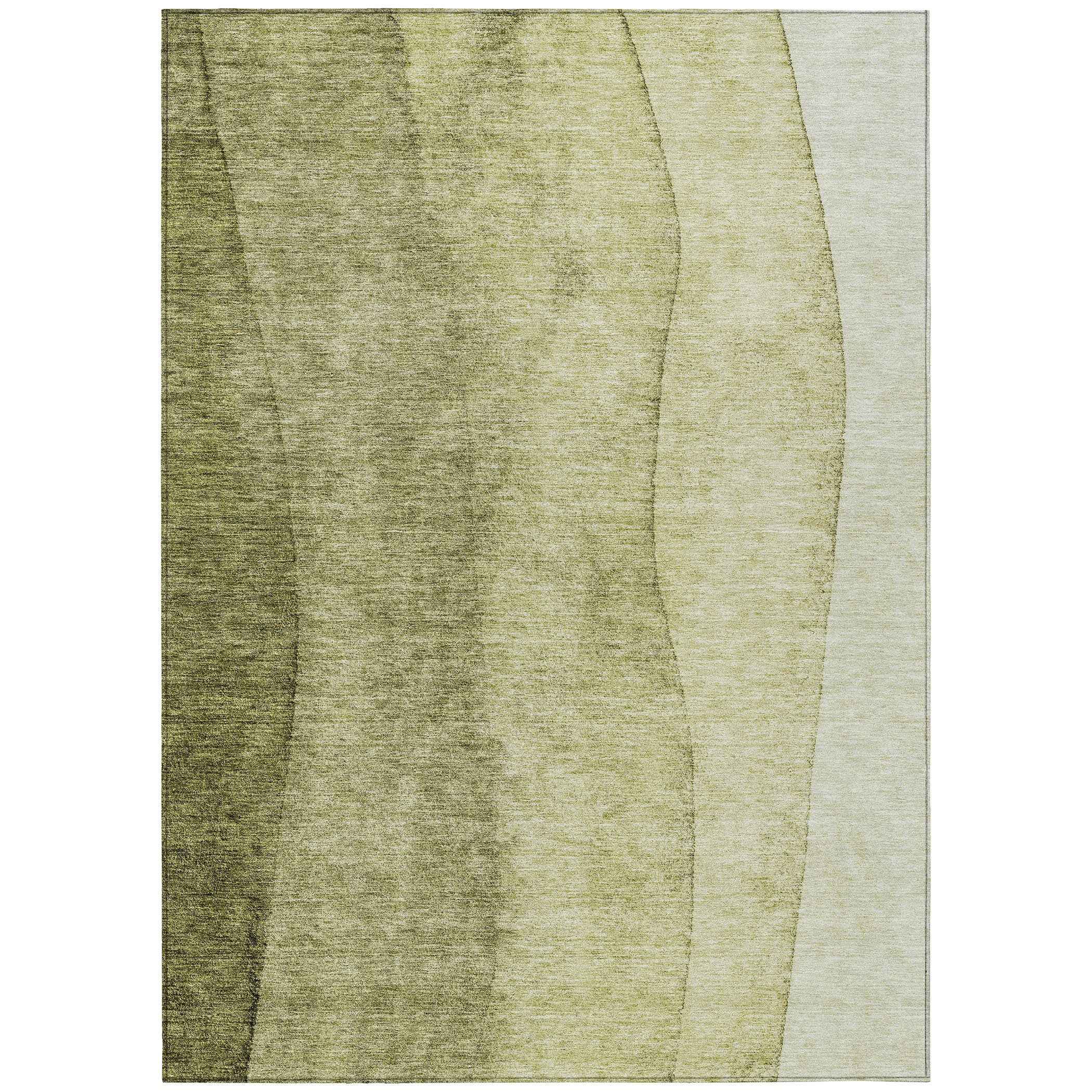 3' X 5' Olive Green And Artichoke Green Ombre Washable Indoor Outdoor Area Rug