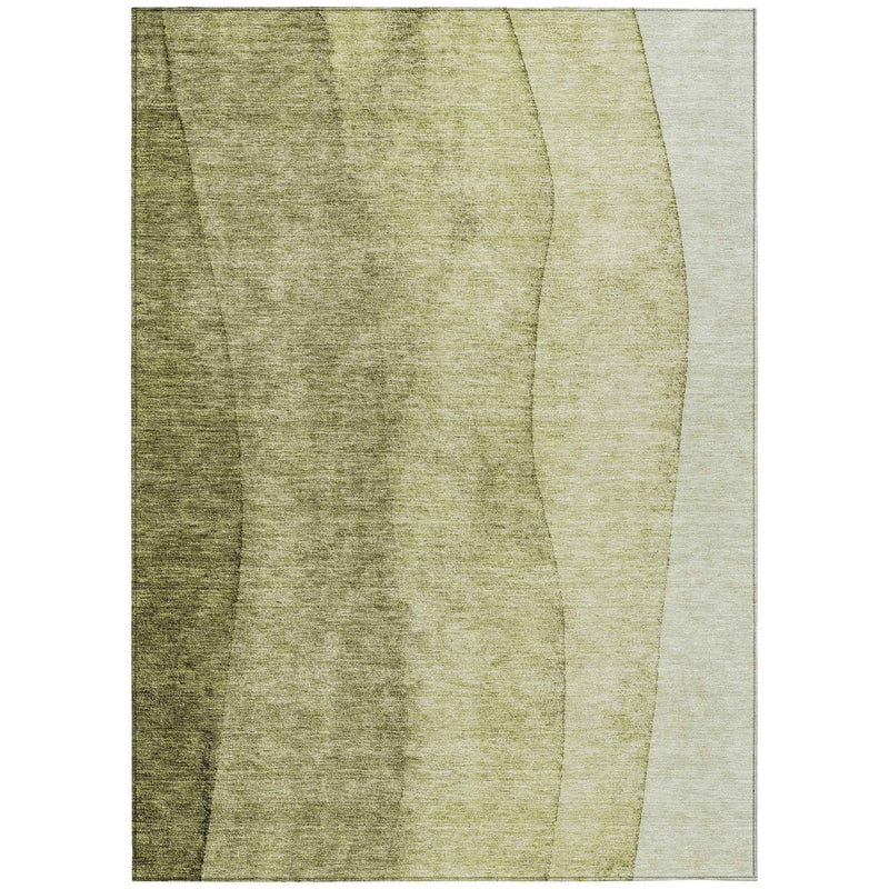 3' X 5' Olive Green And Artichoke Green Ombre Washable Indoor Outdoor Area Rug