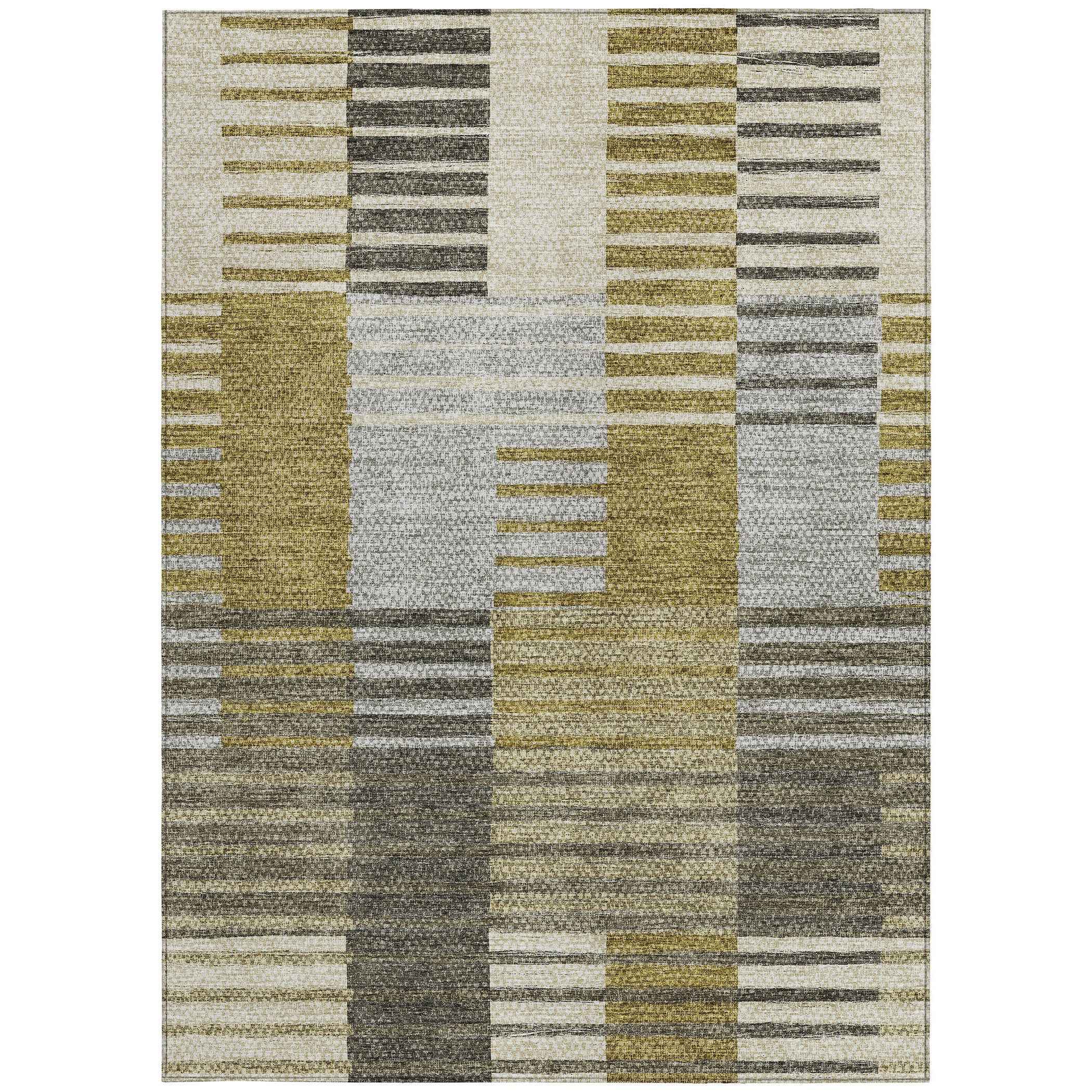 8' X 10' Brown Gold And Taupe Striped Washable Indoor Outdoor Area Rug