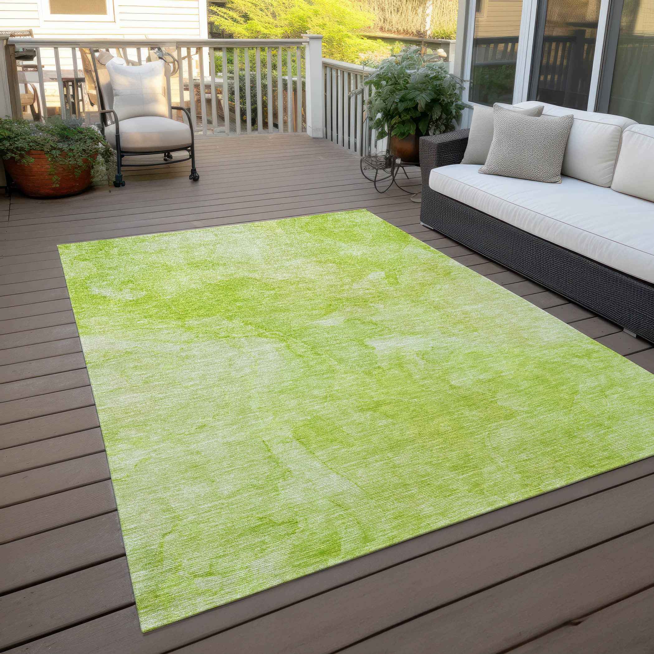 8' X 10' Artichoke Green And Lime Green Nautical Washable Indoor Outdoor Area Rug