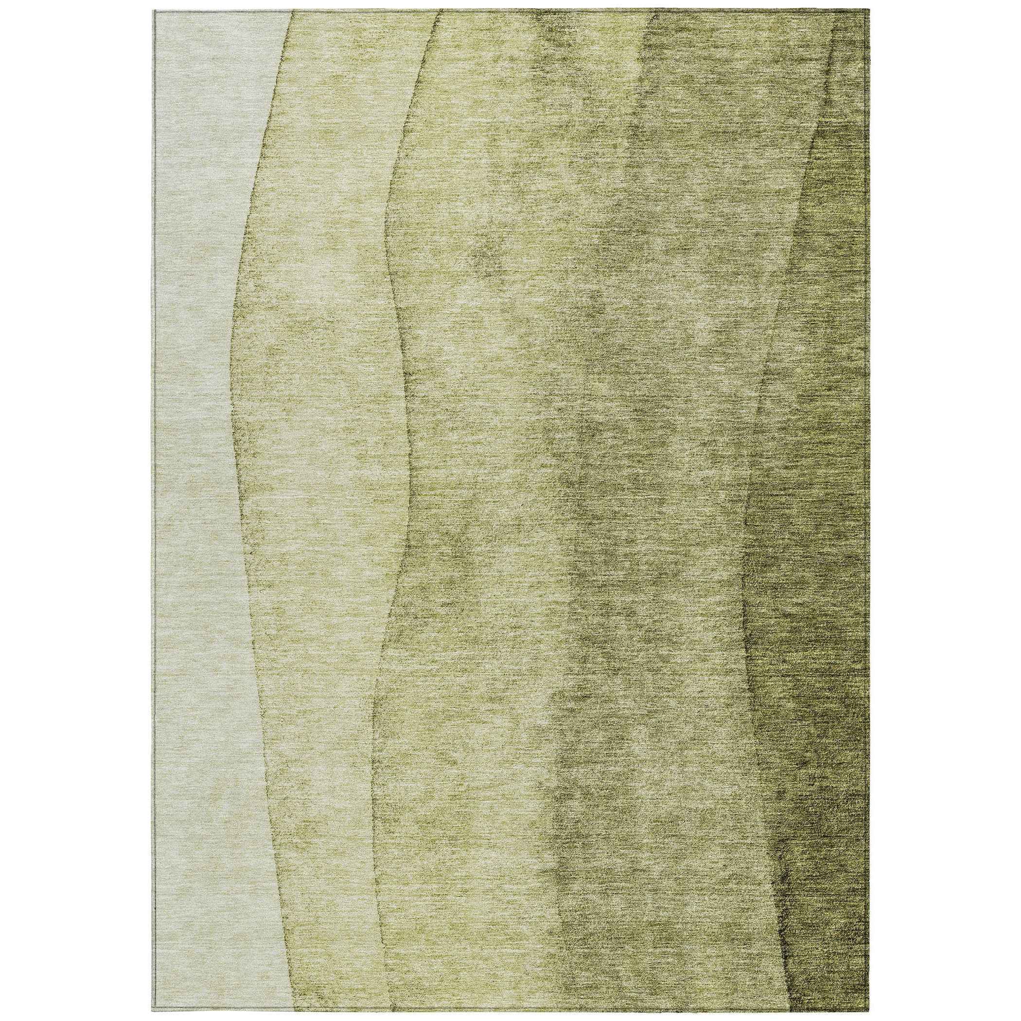 3' X 5' Olive Green And Artichoke Green Ombre Washable Indoor Outdoor Area Rug