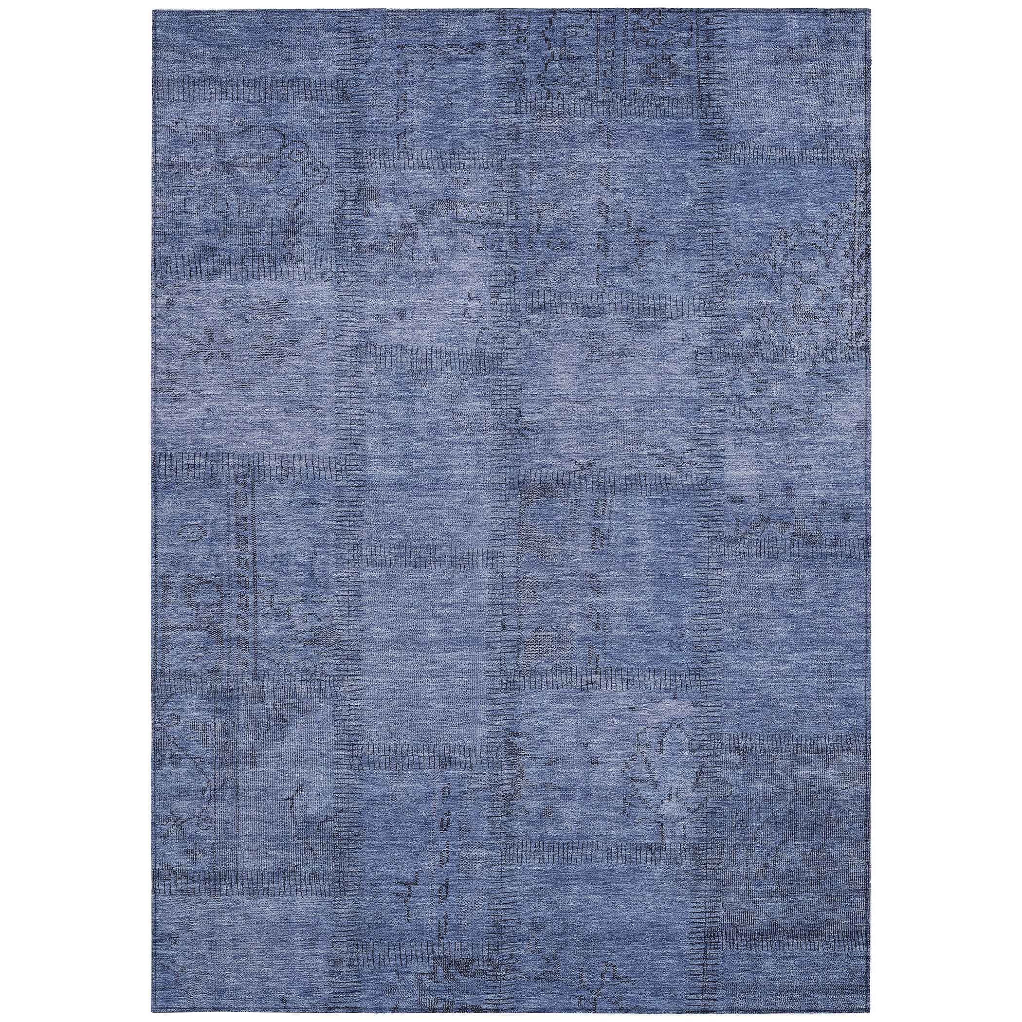 3' X 5' Denim Blue And Sky Blue Patchwork Washable Indoor Outdoor Area Rug