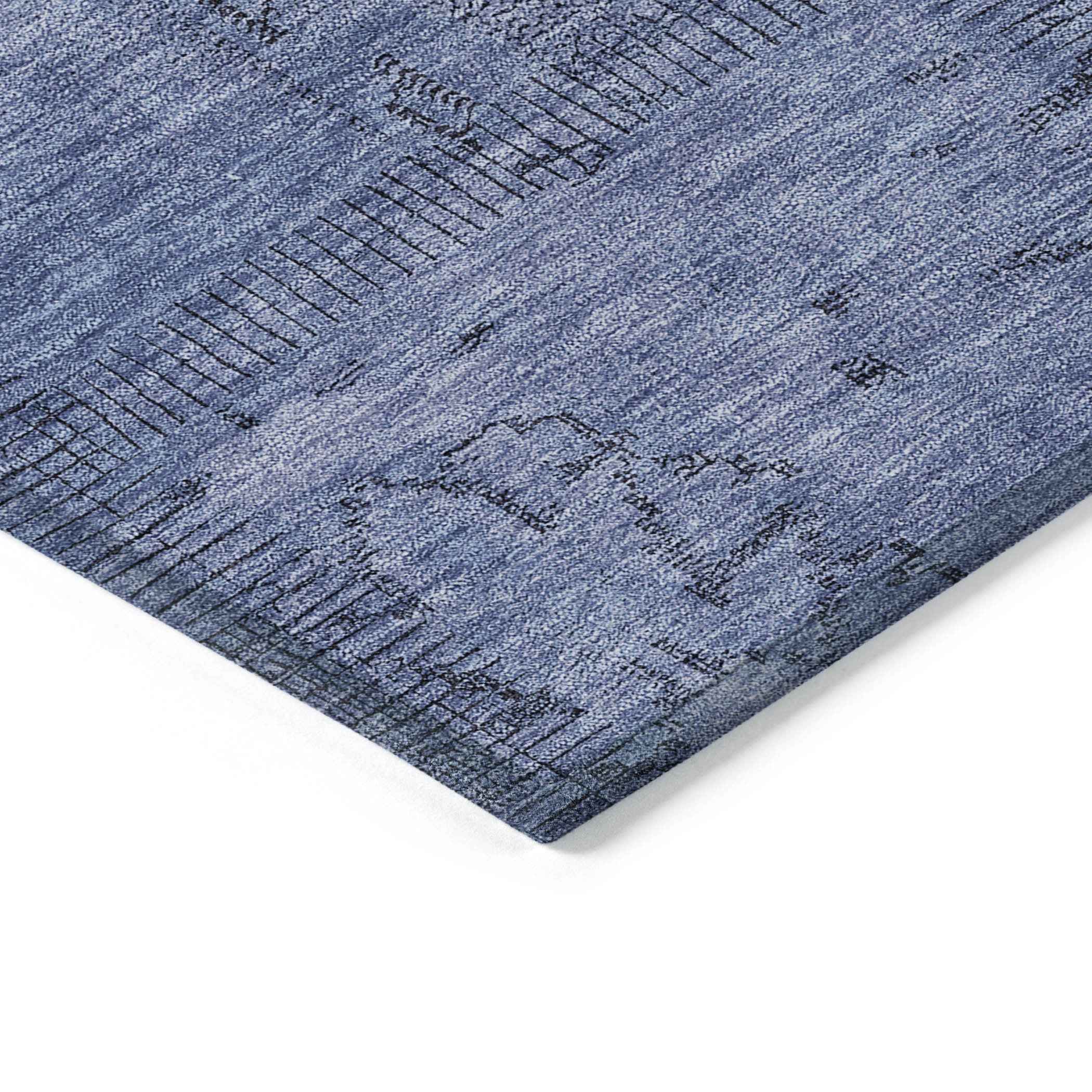 3' X 5' Denim Blue And Sky Blue Patchwork Washable Indoor Outdoor Area Rug