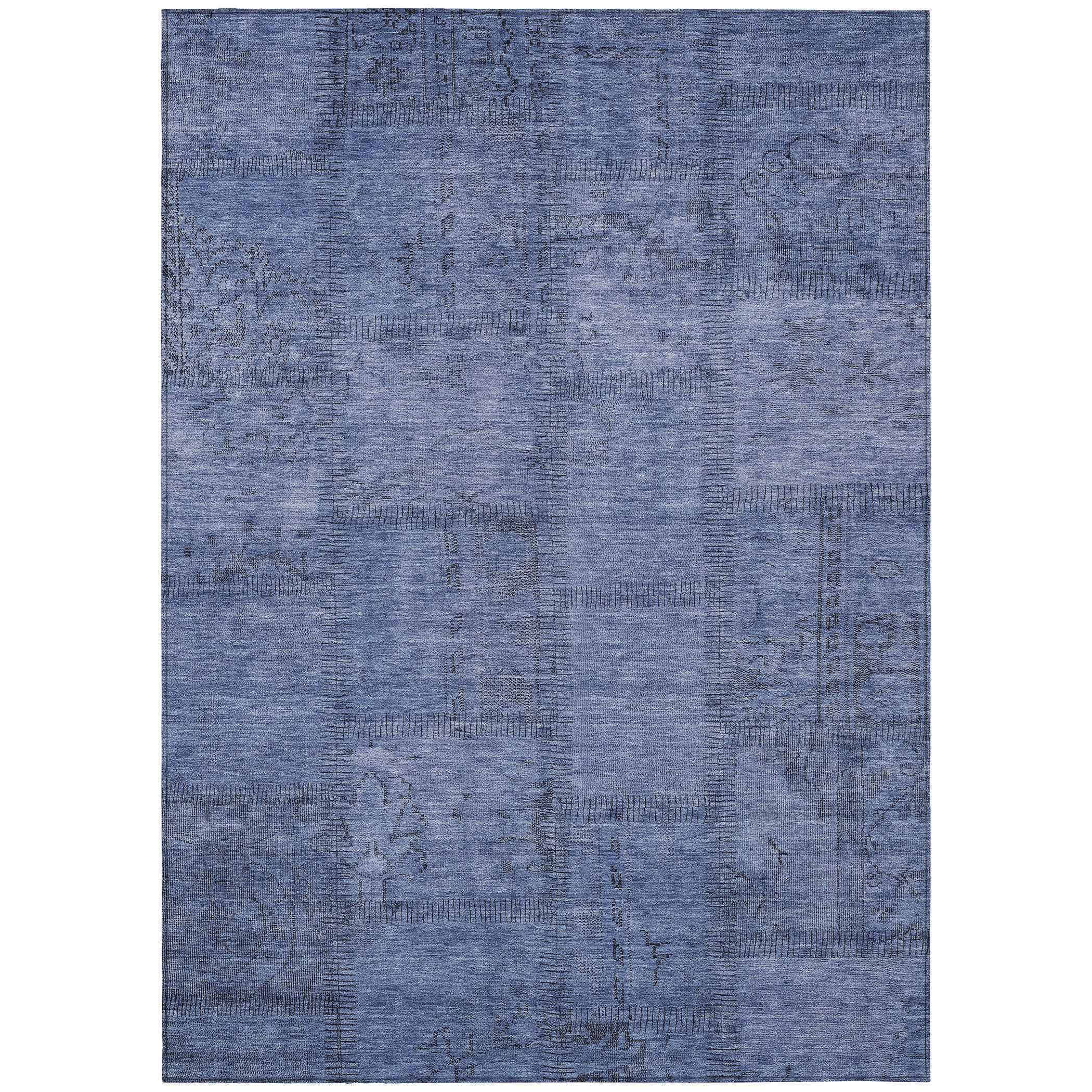 3' X 5' Denim Blue And Sky Blue Patchwork Washable Indoor Outdoor Area Rug