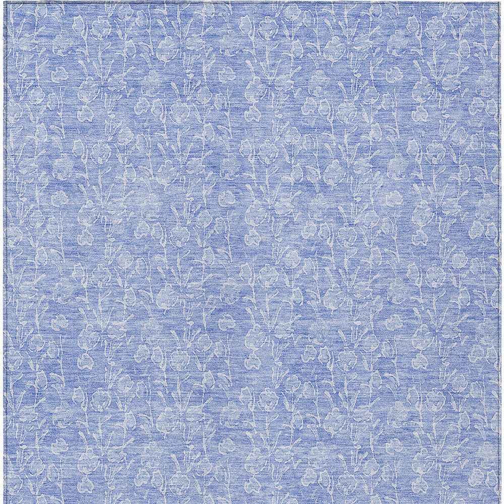 10' X 14' Denim Blue And Ivory Floral Washable Indoor Outdoor Area Rug
