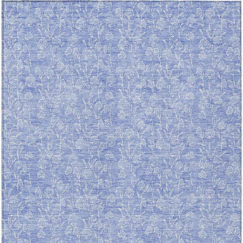 10' X 14' Denim Blue And Ivory Floral Washable Indoor Outdoor Area Rug