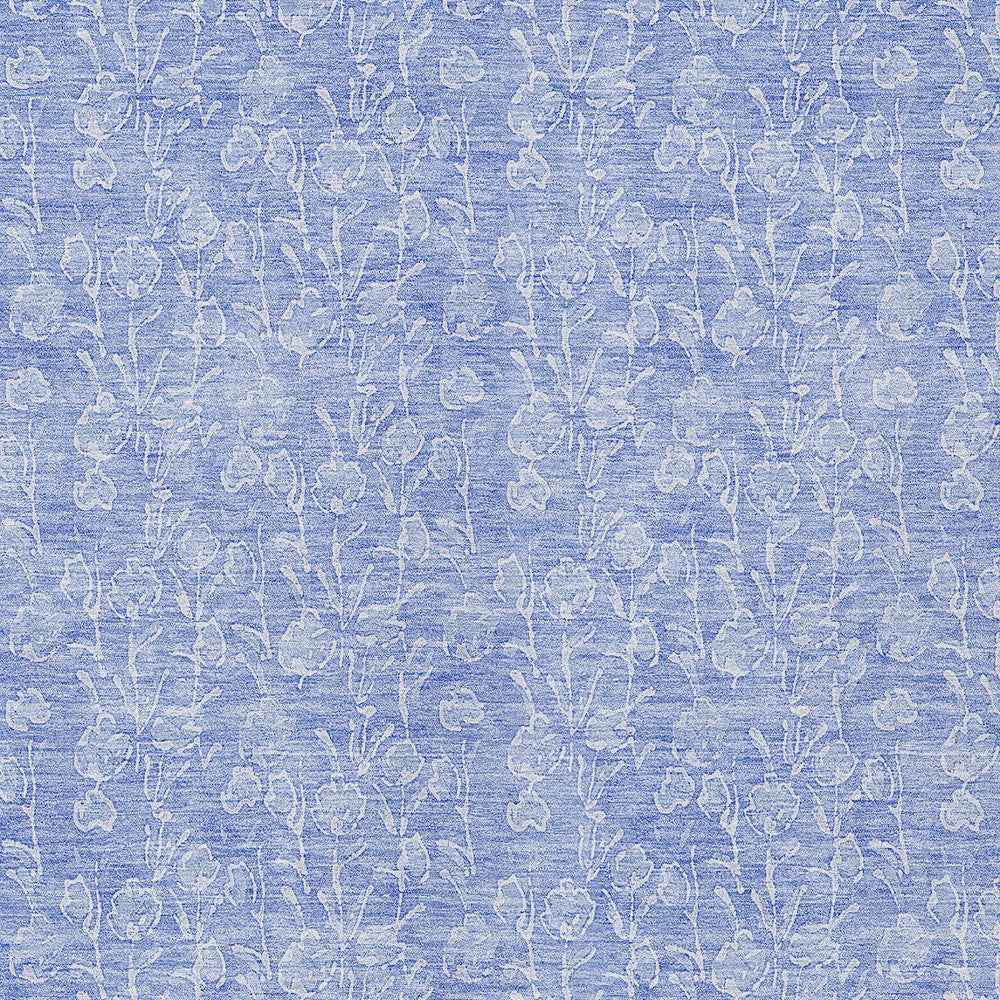 10' X 14' Denim Blue And Ivory Floral Washable Indoor Outdoor Area Rug