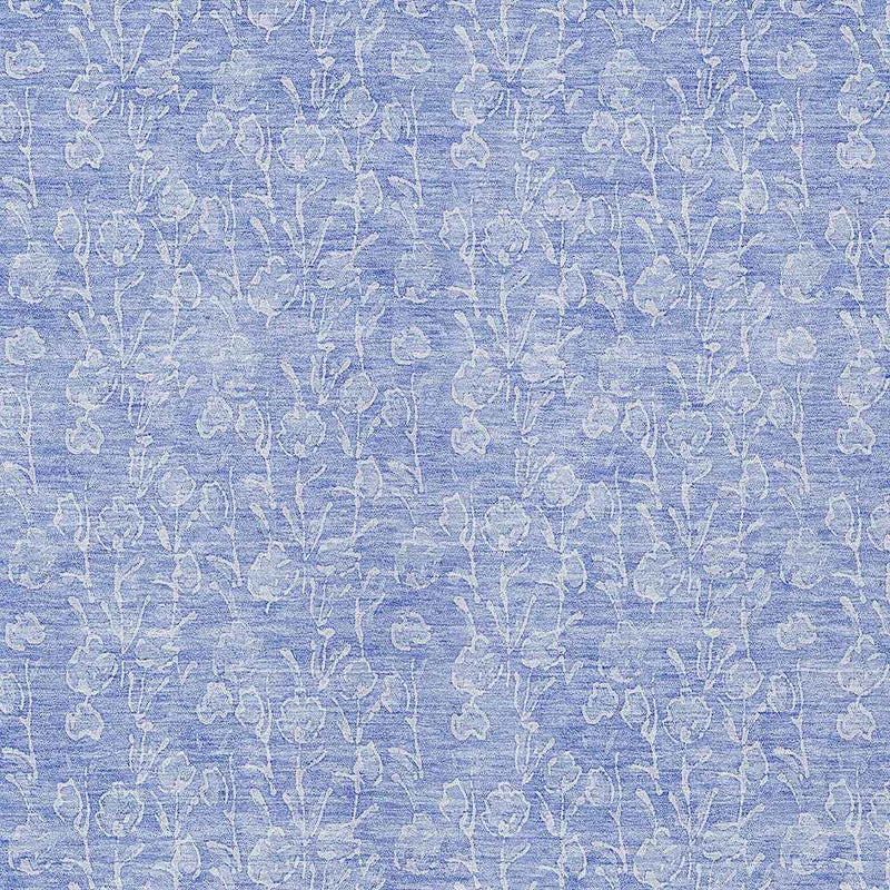 10' X 14' Denim Blue And Ivory Floral Washable Indoor Outdoor Area Rug