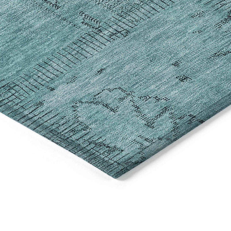 10' X 14' Teal Blue And Aqua Patchwork Washable Indoor Outdoor Area Rug