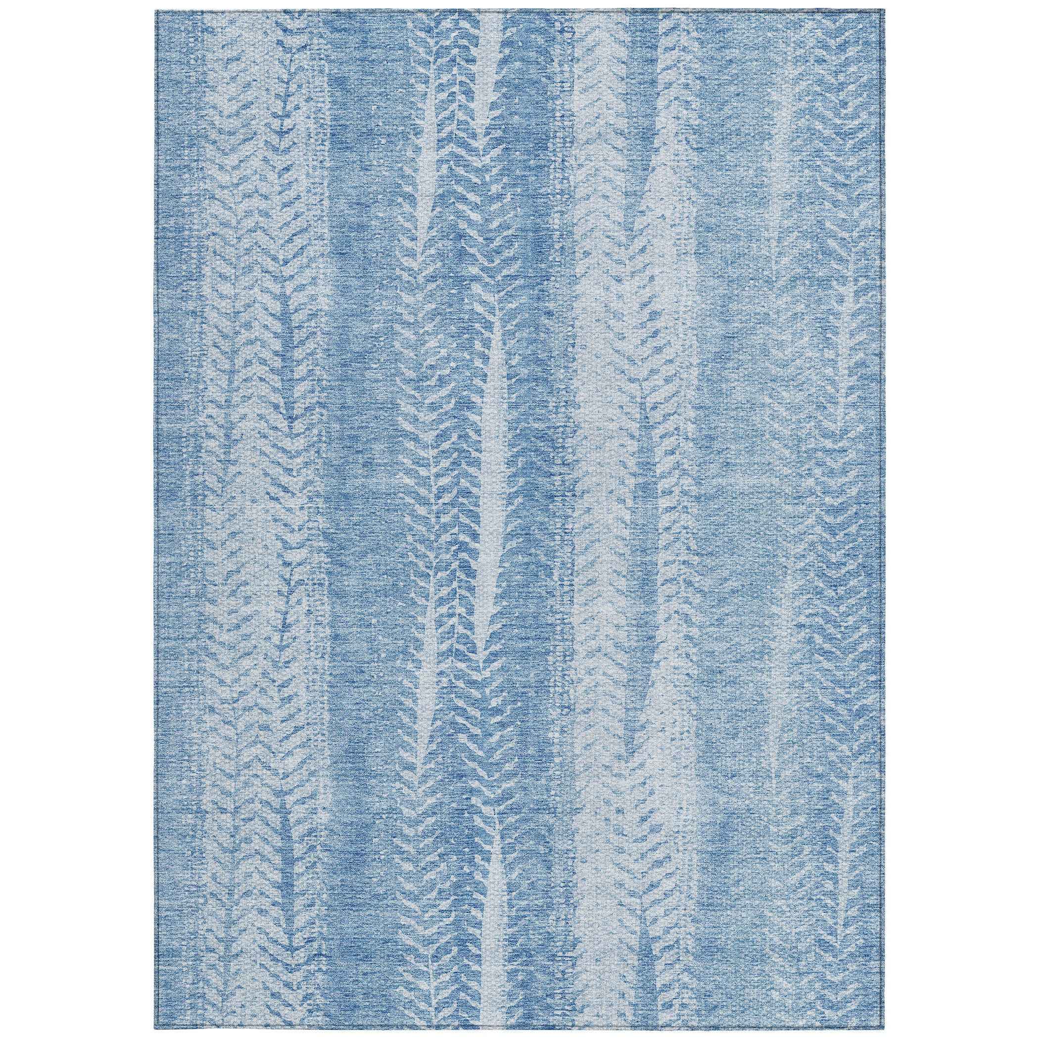 10' X 14' Sky Blue And Denim Blue Botanical Leaves Washable Indoor Outdoor Area Rug
