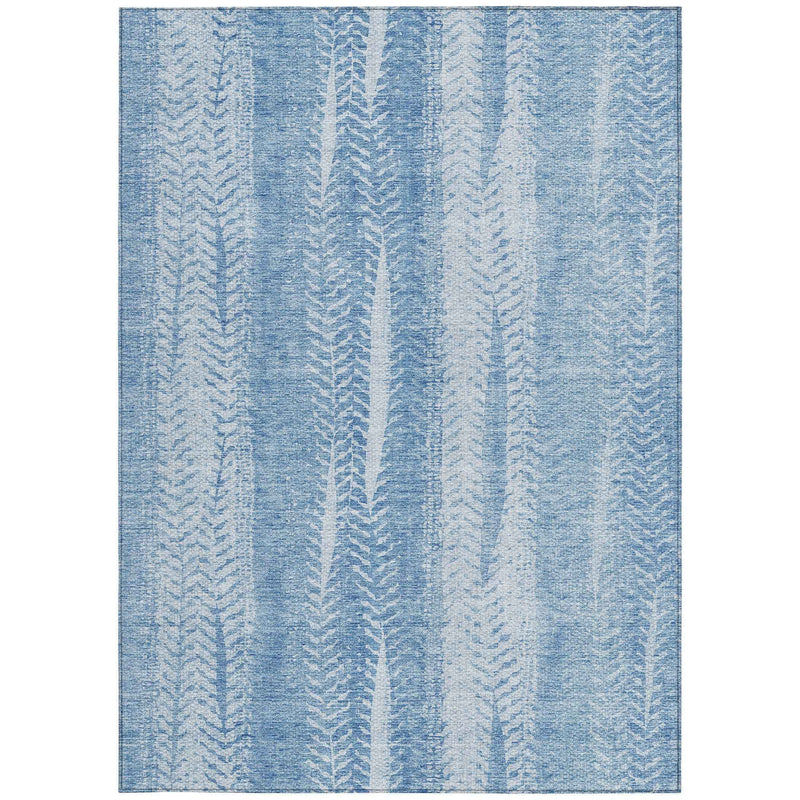 10' X 14' Sky Blue And Denim Blue Botanical Leaves Washable Indoor Outdoor Area Rug