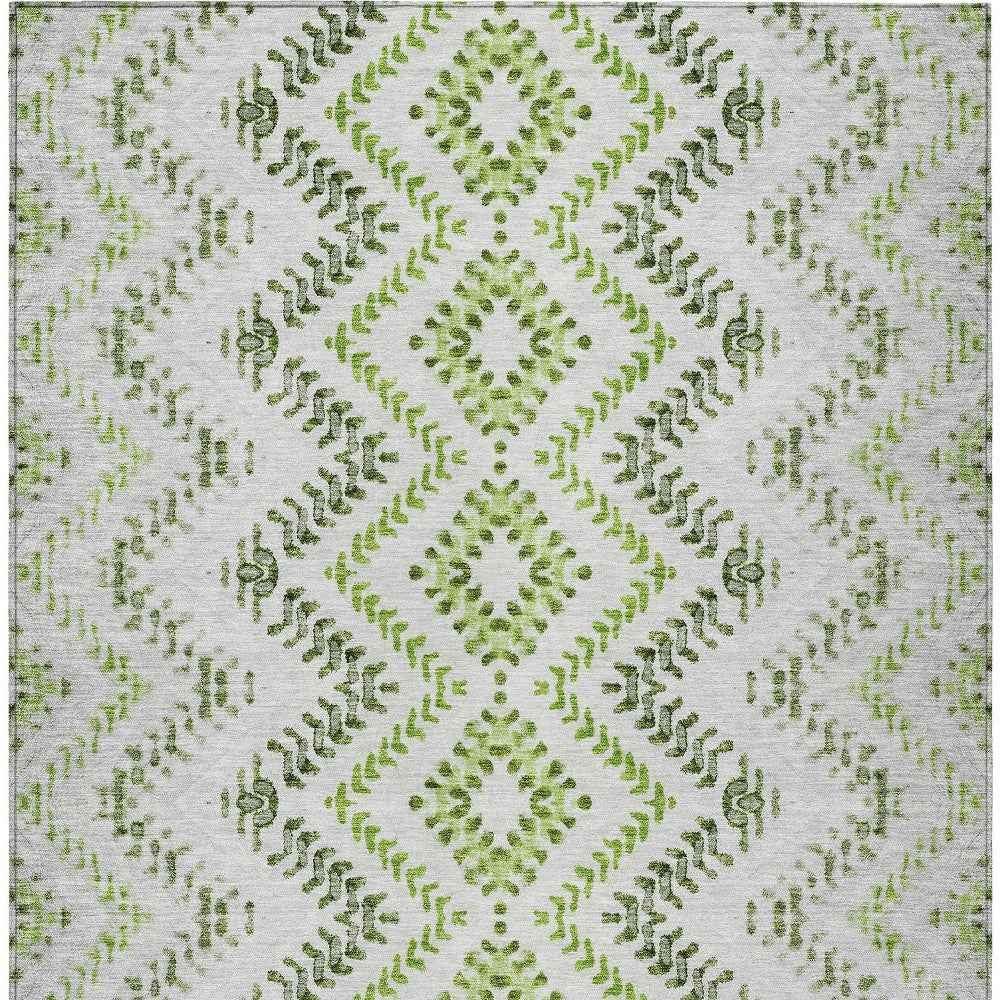 8' X 10' Green Ivory And Gray Geometric Washable Indoor Outdoor Area Rug