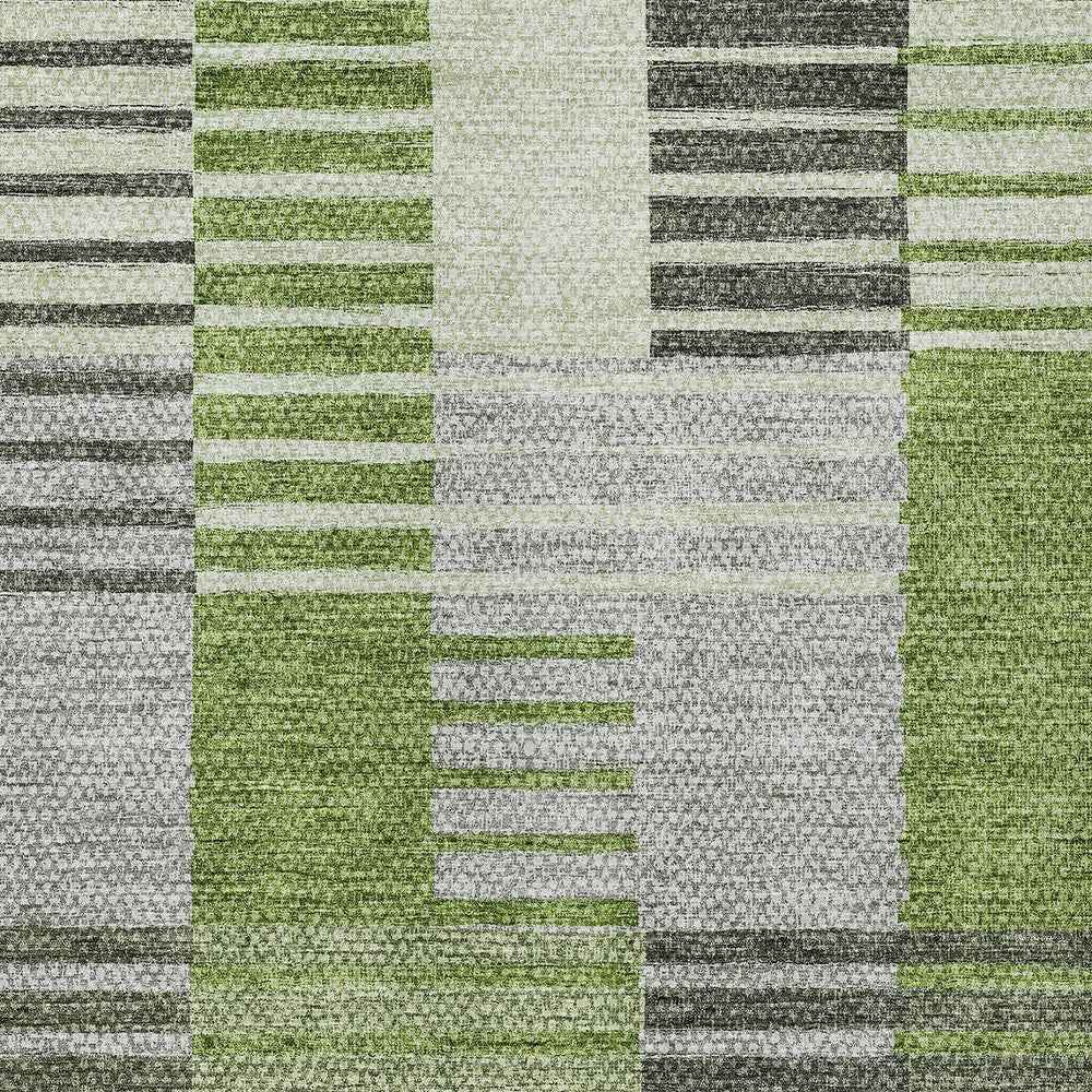 5' X 8' Green And Olive Green Striped Washable Indoor Outdoor Area Rug