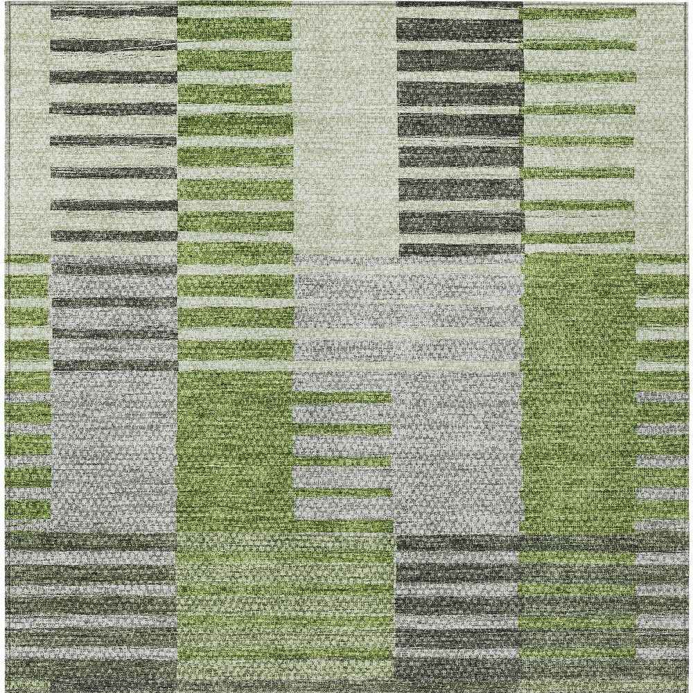5' X 8' Green And Olive Green Striped Washable Indoor Outdoor Area Rug