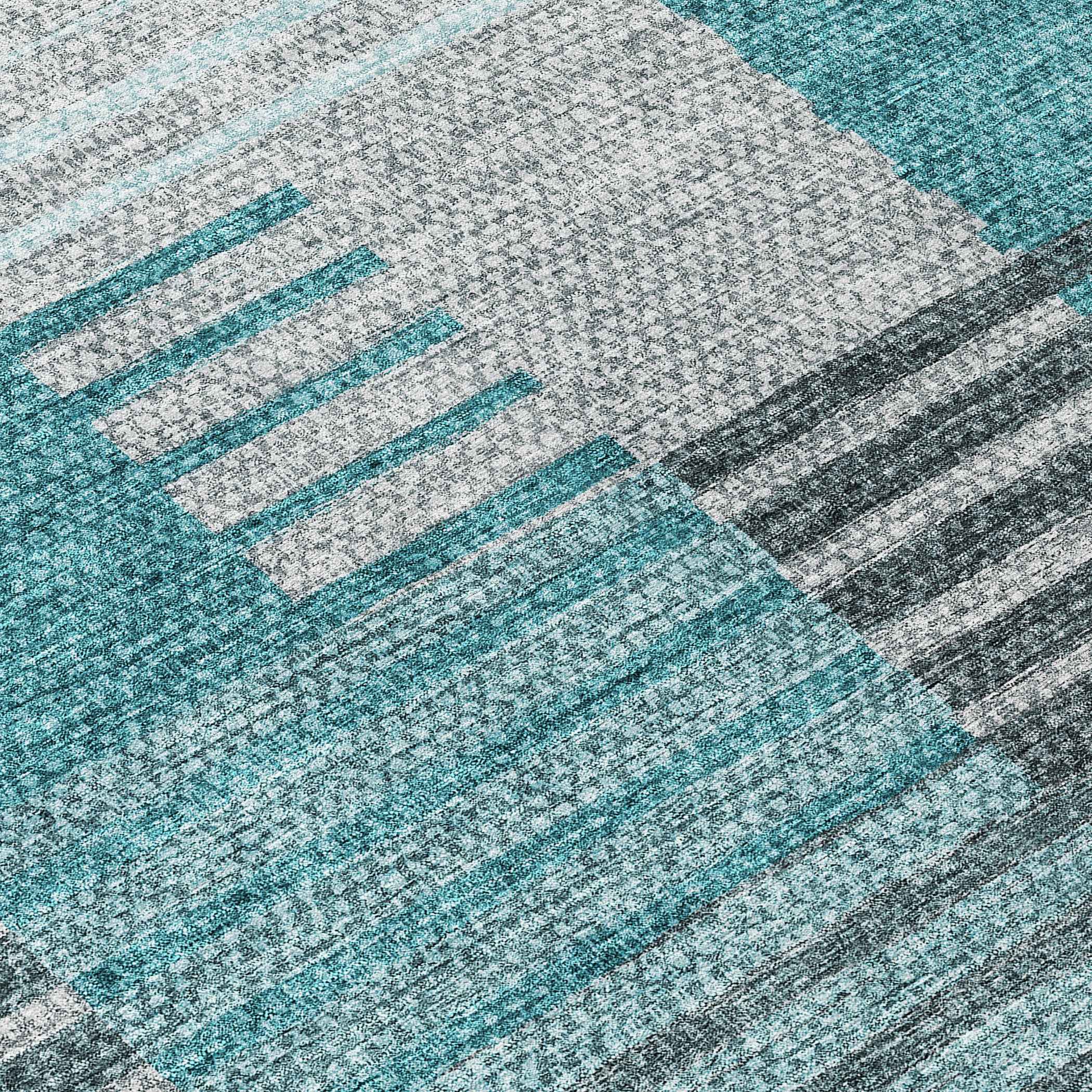 8' Teal Blue Aqua And Gray Round Striped Washable Indoor Outdoor Area Rug