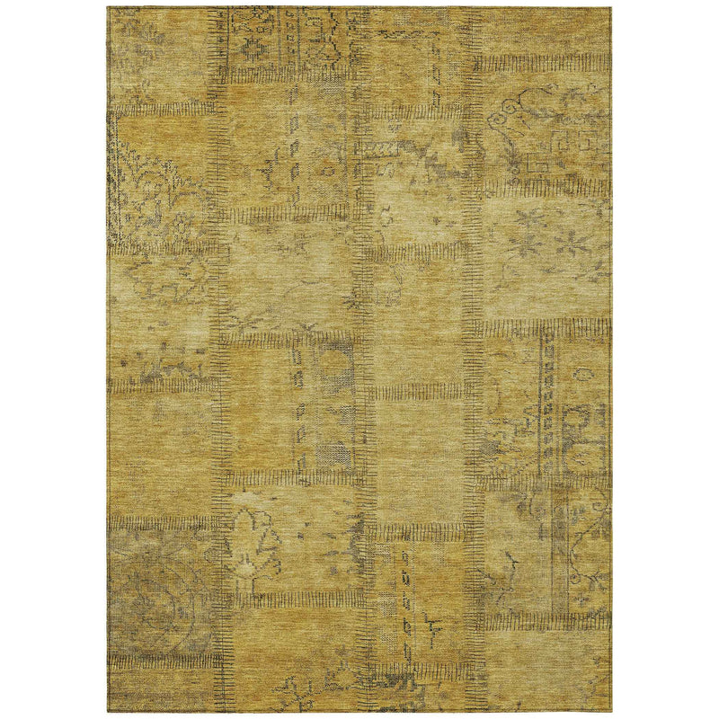 3' X 5' Gold Wheat And Gray Patchwork Washable Indoor Outdoor Area Rug