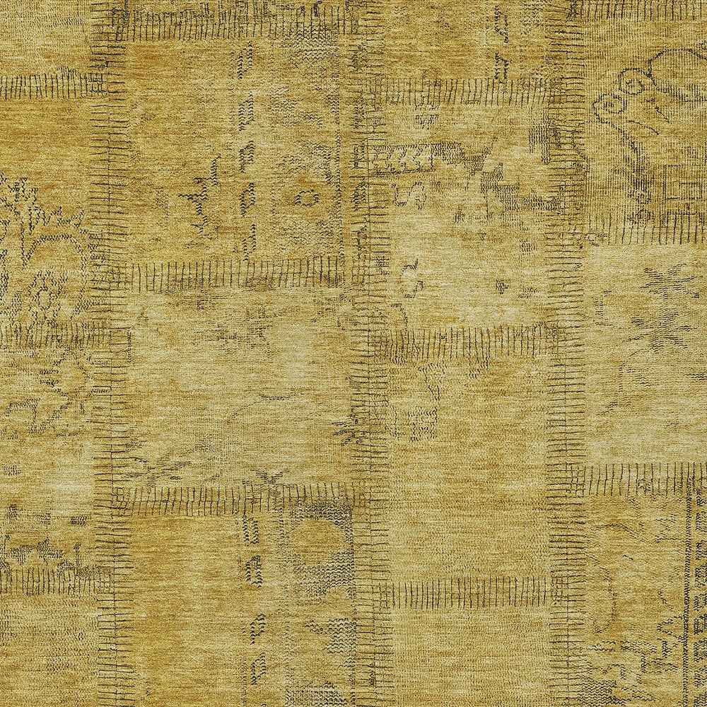 3' X 5' Gold Wheat And Gray Patchwork Washable Indoor Outdoor Area Rug