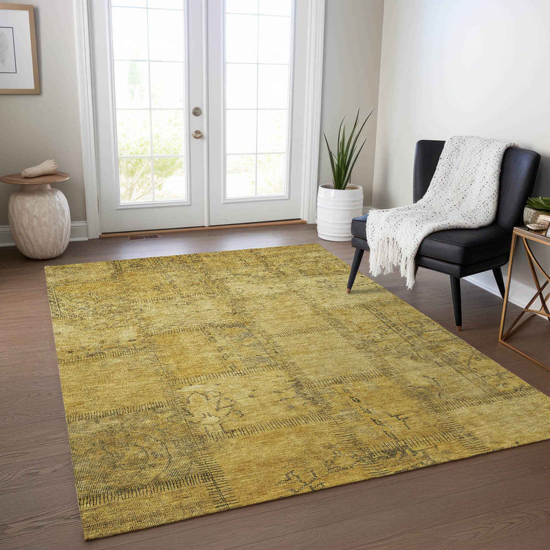 3' X 5' Gold Wheat And Gray Patchwork Washable Indoor Outdoor Area Rug