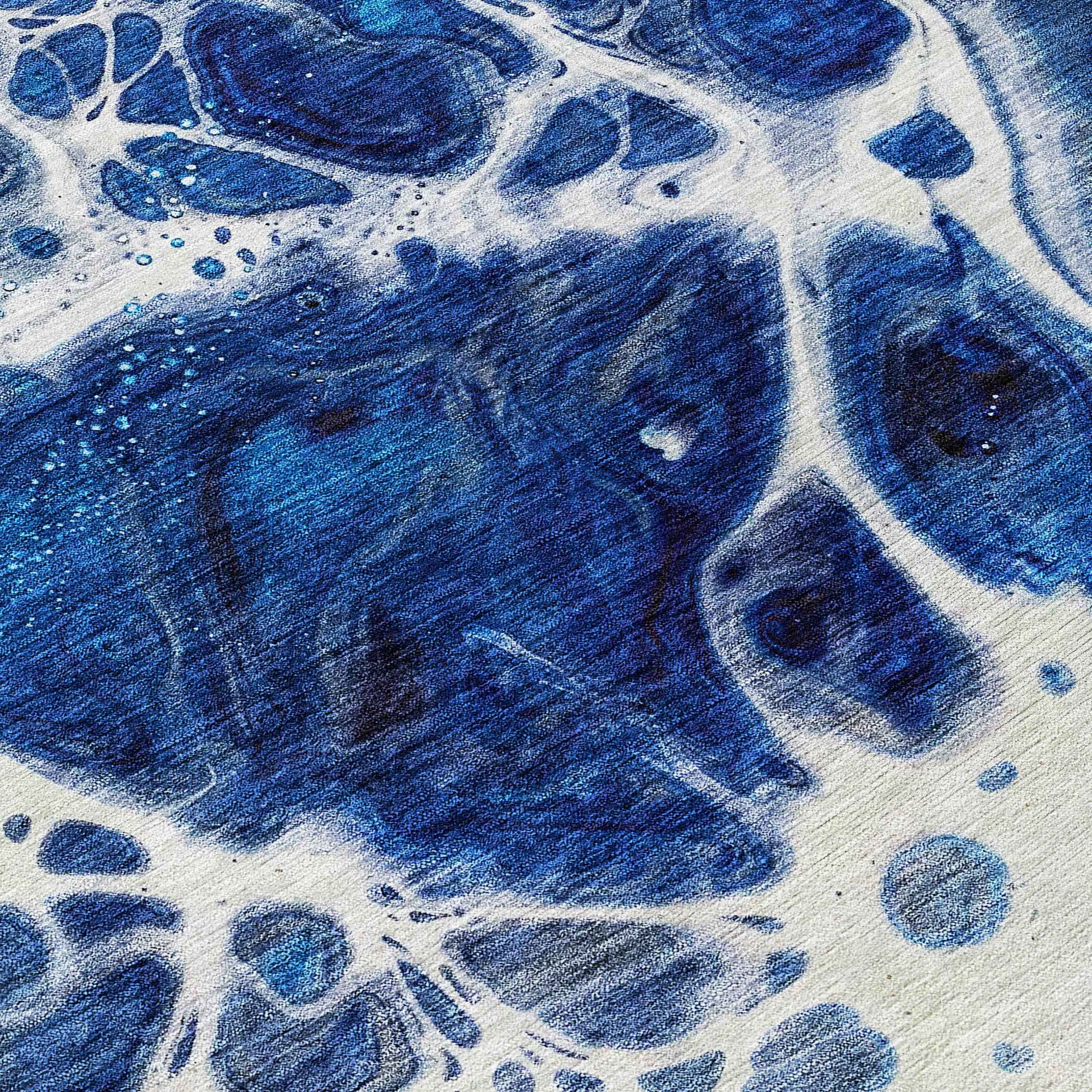 8' Navy Blue And Gray Round Nautical Washable Indoor Outdoor Area Rug