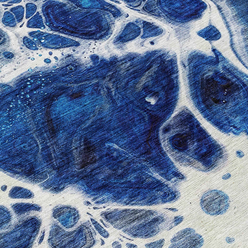 8' Navy Blue And Gray Round Nautical Washable Indoor Outdoor Area Rug