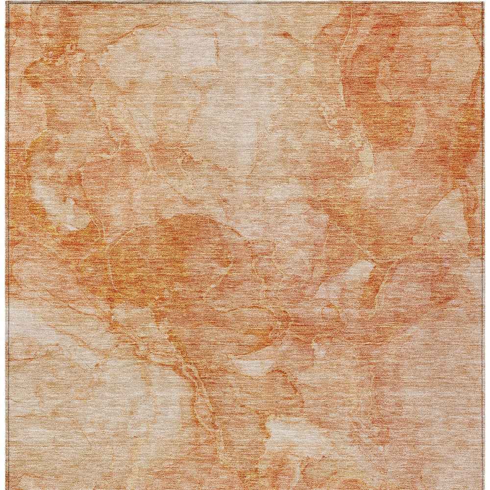 10' X 14' Salmon Peach And Ivory Nautical Washable Indoor Outdoor Area Rug