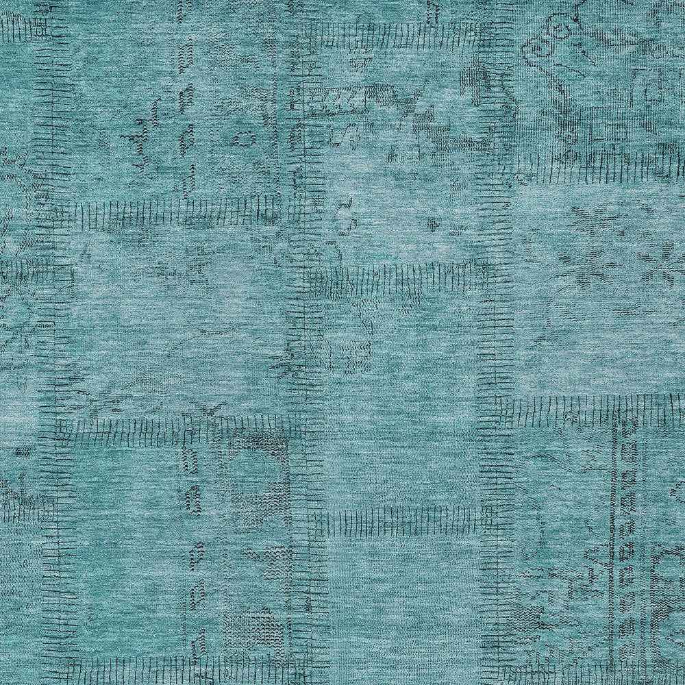 8' X 10' Teal Blue And Aqua Patchwork Washable Indoor Outdoor Area Rug
