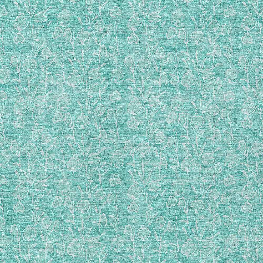 5' X 8' Teal Blue And Ivory Floral Washable Indoor Outdoor Area Rug