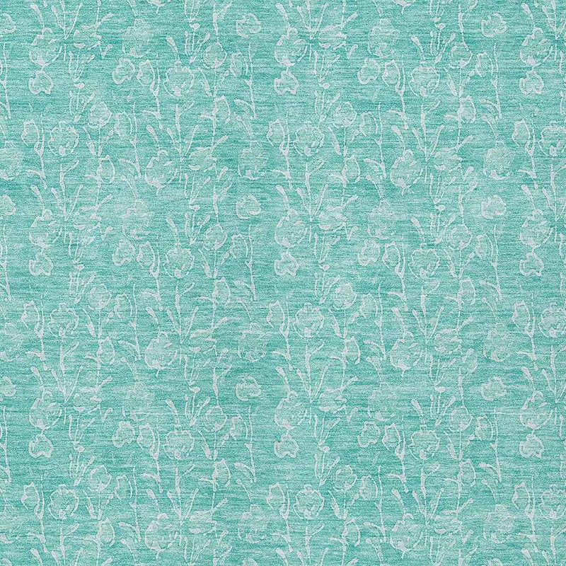 5' X 8' Teal Blue And Ivory Floral Washable Indoor Outdoor Area Rug