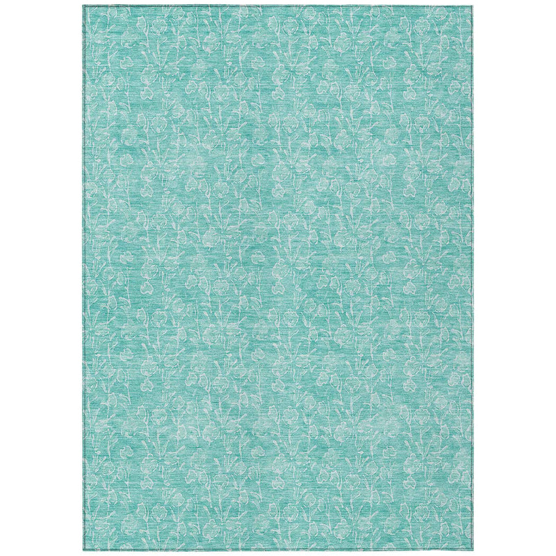 5' X 8' Teal Blue And Ivory Floral Washable Indoor Outdoor Area Rug