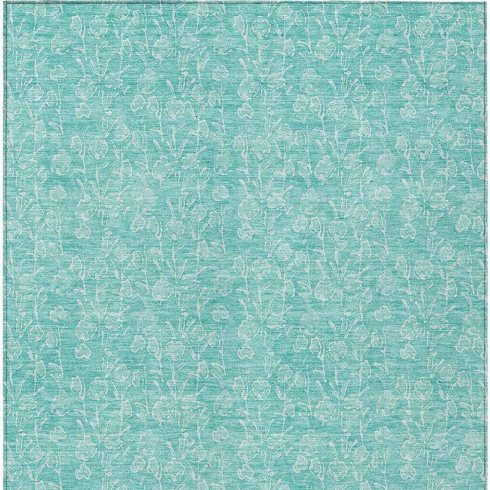 5' X 8' Teal Blue And Ivory Floral Washable Indoor Outdoor Area Rug