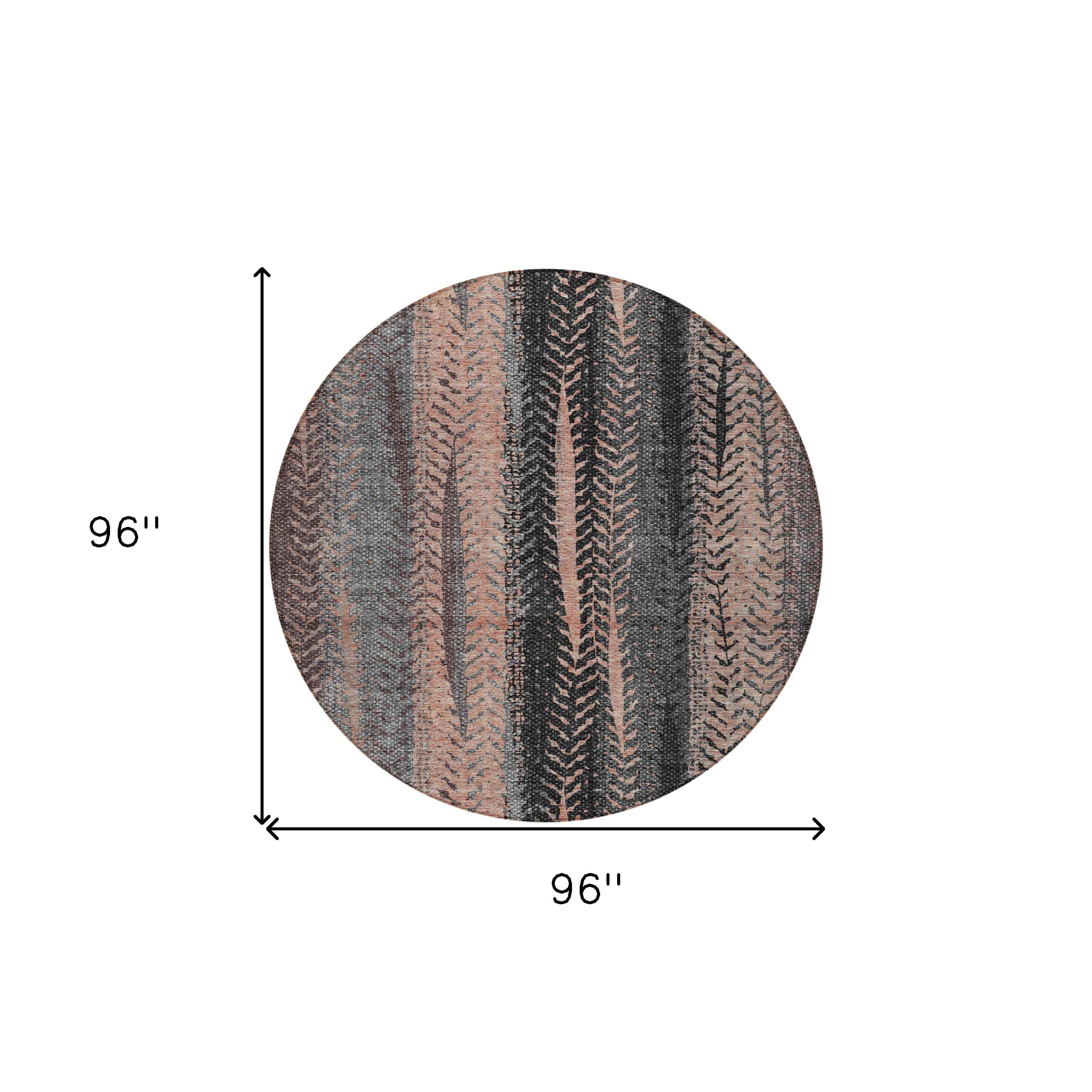 8' Blue Charcoal And Copper Round Botanical Leaves Washable Indoor Outdoor Area Rug Default Title