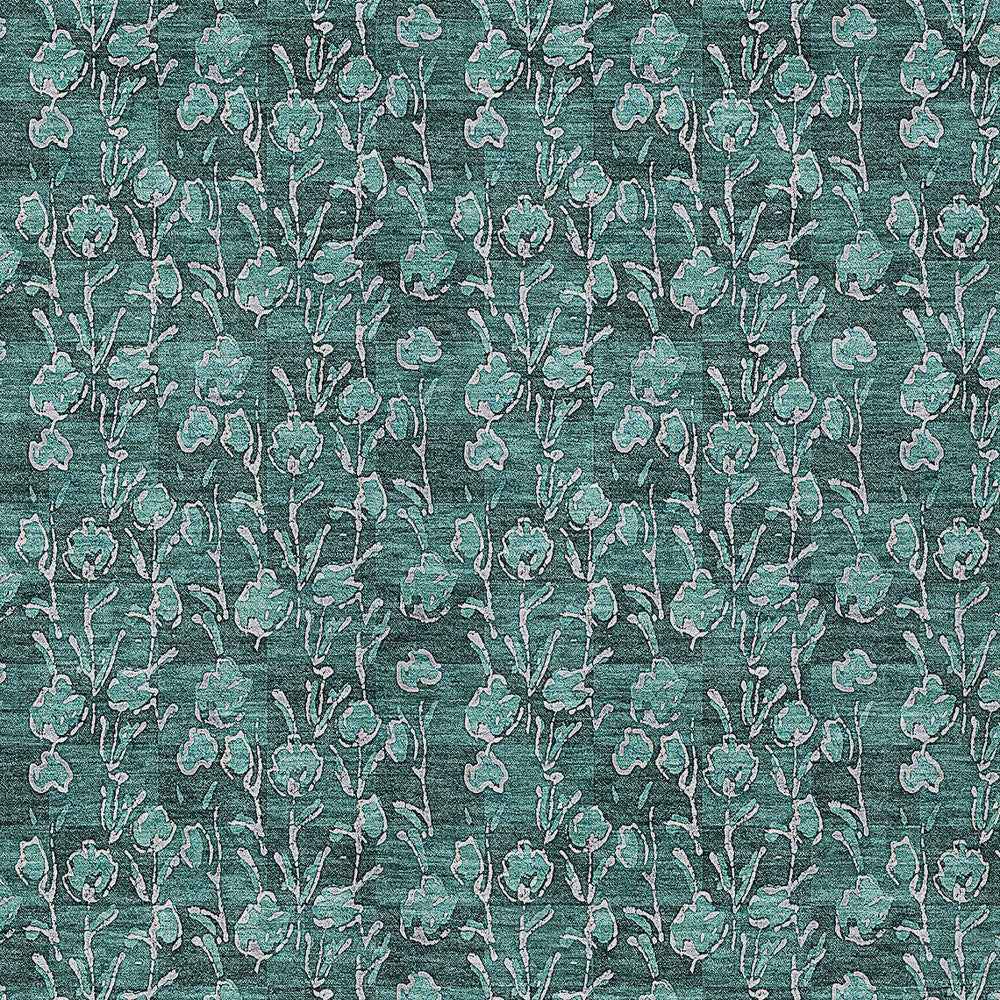 5' X 8' Teal Blue Aqua And Ivory Floral Washable Indoor Outdoor Area Rug