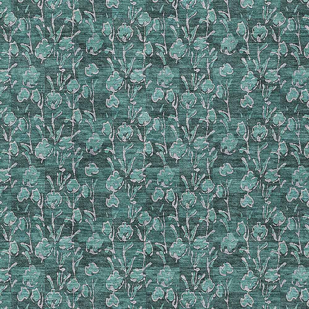 3' X 5' Teal Blue Aqua And Ivory Floral Washable Indoor Outdoor Area Rug