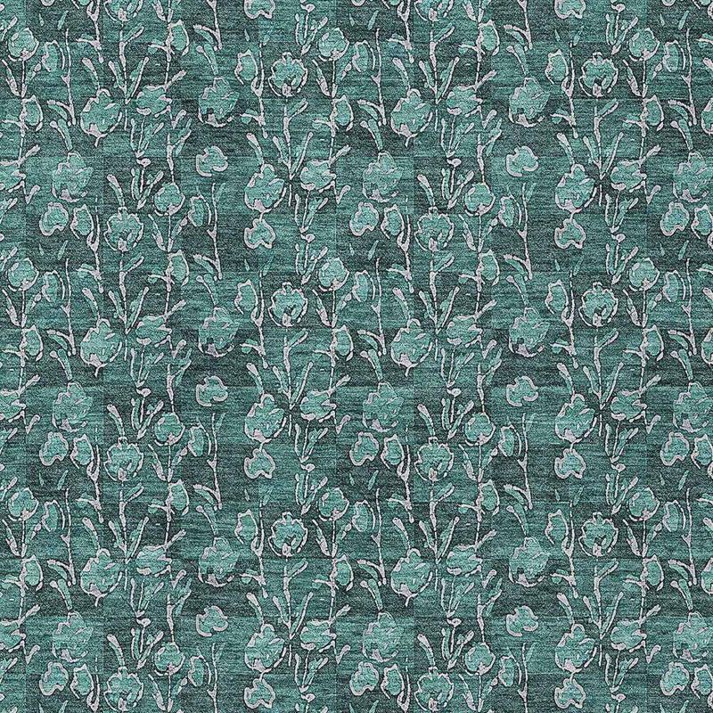 3' X 5' Teal Blue Aqua And Ivory Floral Washable Indoor Outdoor Area Rug