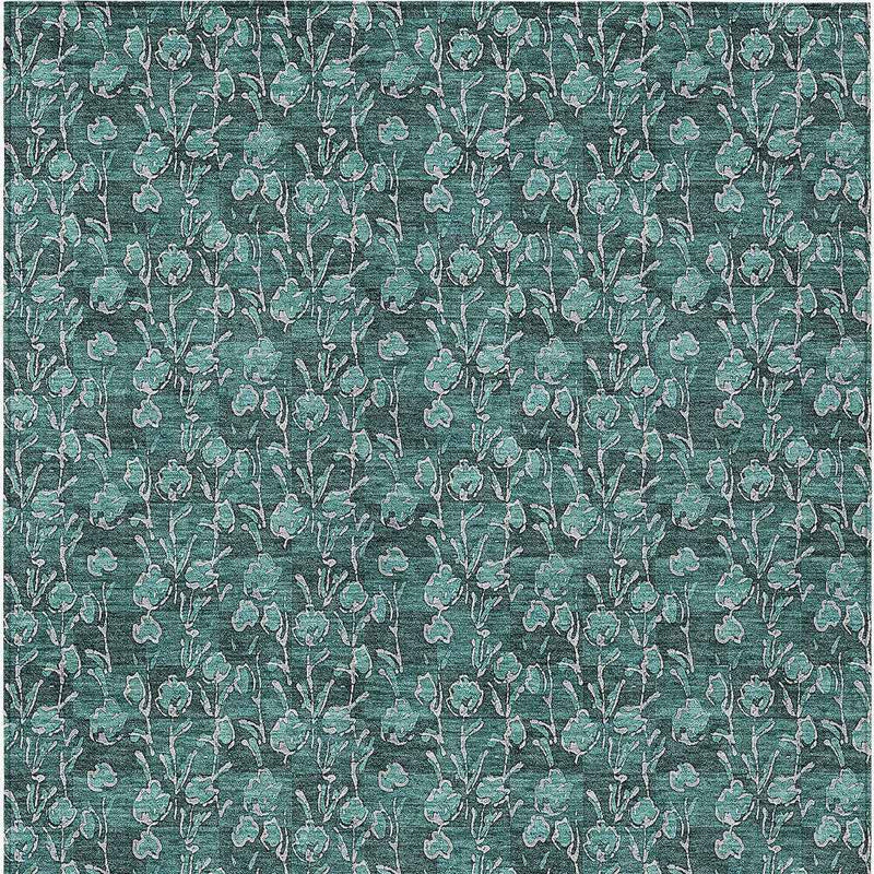 3' X 5' Teal Blue Aqua And Ivory Floral Washable Indoor Outdoor Area Rug