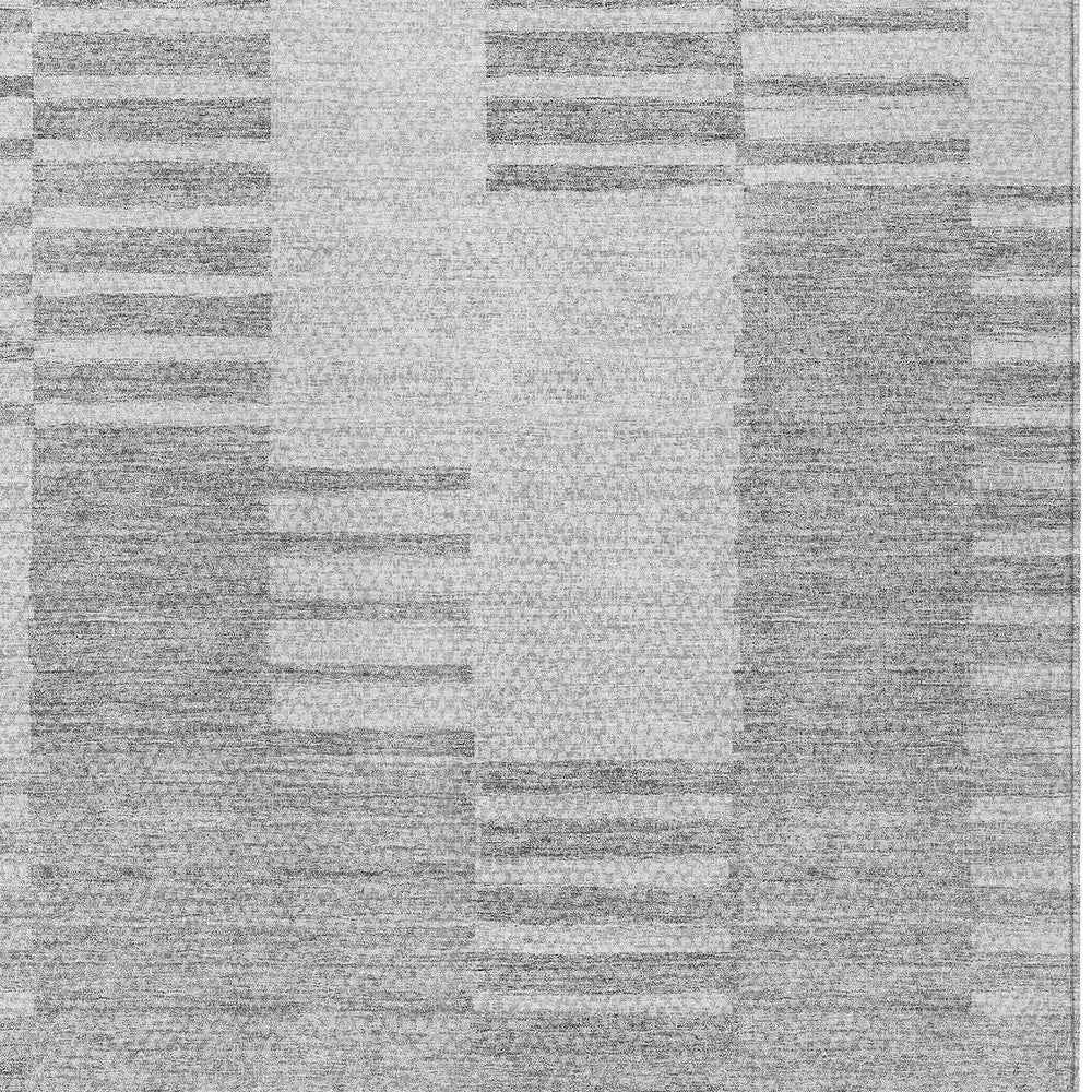 5' X 8' Silver Gray And Ivory Striped Washable Indoor Outdoor Area Rug